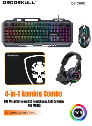 DEADSKULL Gaming Keyboard Mouse Headset and Mousepad Combo, RGB