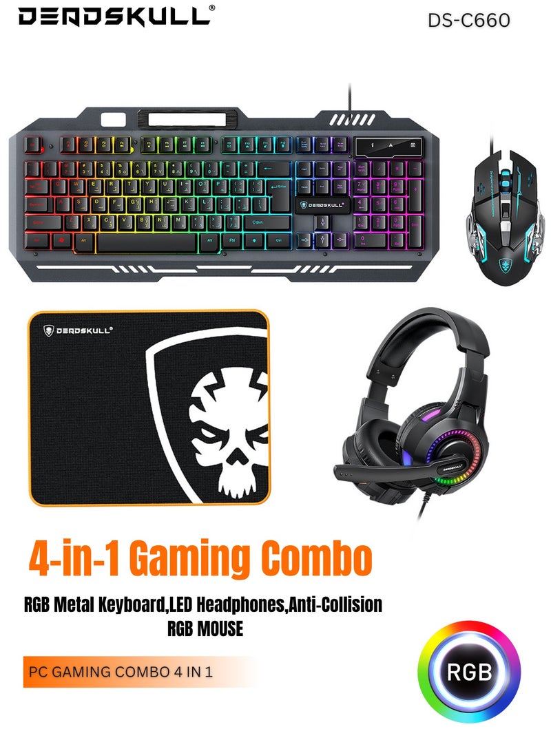 DEADSKULL Gaming Keyboard Mouse Headset and Mousepad Combo, RGB LED Backlit Gaming Keyboard Bundle, USB Wired Keyboards Combo for PC Gamer, Xbox, PS5 Users  - Image 1