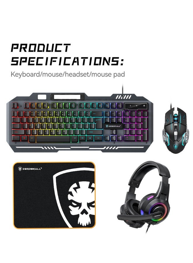 DEADSKULL Gaming Keyboard Mouse Headset and Mousepad Combo, RGB LED Backlit Gaming Keyboard Bundle, USB Wired Keyboards Combo for PC Gamer, Xbox, PS5 Users  - Image 2