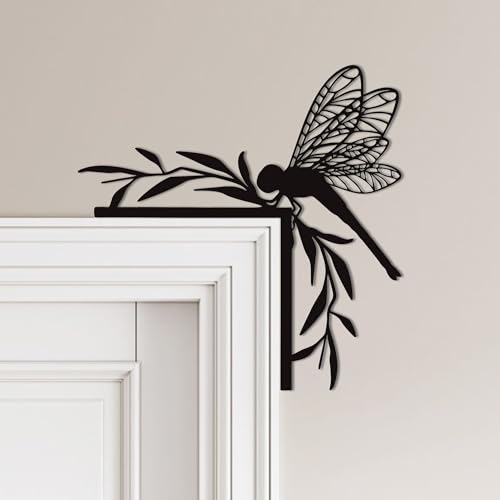 Rajukit Dragonfly Wall Art – Outdoor Metal Garden Decor with Dragonfly Design, Matte Black Door Frame Decor – Waterproof Insect -Themed Wall Sculpture for Patio, Pool, and Garden - Image 1