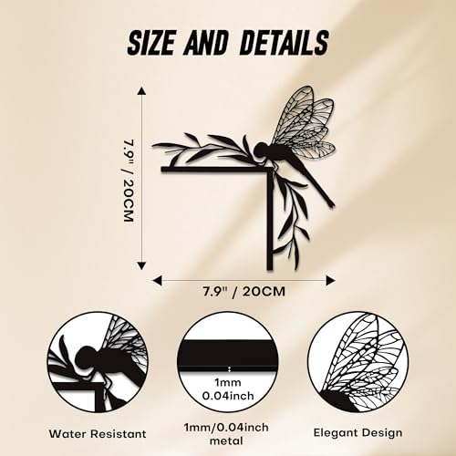 Rajukit Dragonfly Wall Art – Outdoor Metal Garden Decor with Dragonfly Design, Matte Black Door Frame Decor – Waterproof Insect -Themed Wall Sculpture for Patio, Pool, and Garden - Image 2