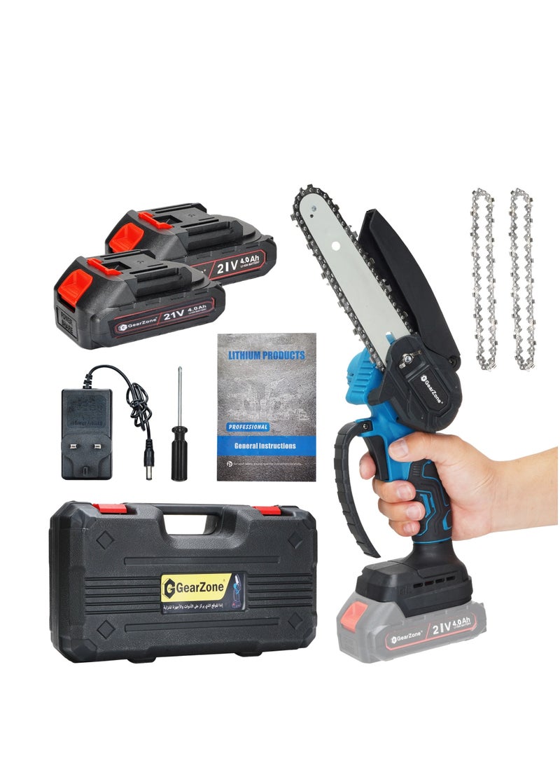 GearZone - Cordless Mini Chainsaw 6 Inch, Battery Powered with 2PCS 21V Rechargeable Batteries, One-Hand Use Electric Chainsaw, Handheld Chainsaw for Wood Working - Image 1
