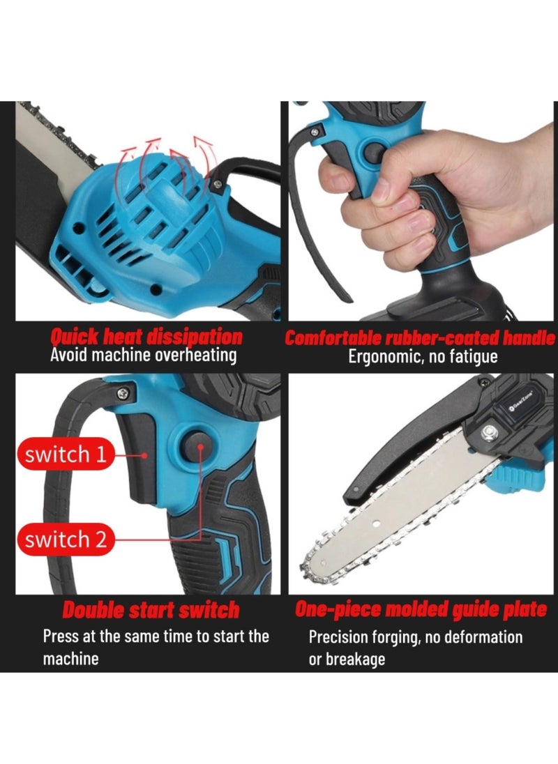GearZone - Cordless Mini Chainsaw 6 Inch, Battery Powered with 2PCS 21V Rechargeable Batteries, One-Hand Use Electric Chainsaw, Handheld Chainsaw for Wood Working - Image 1