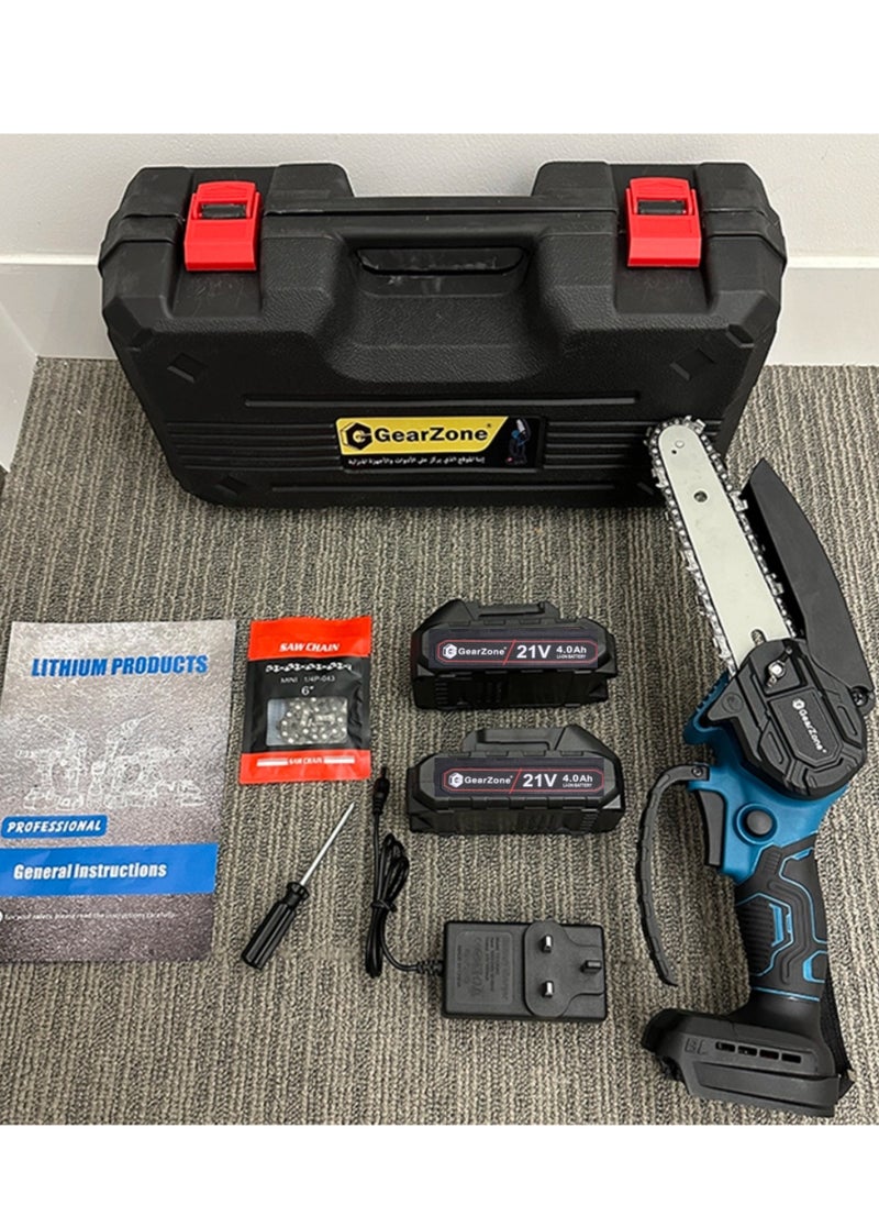 GearZone - Cordless Mini Chainsaw 6 Inch, Battery Powered with 2PCS 21V Rechargeable Batteries, One-Hand Use Electric Chainsaw, Handheld Chainsaw for Wood Working - Image 1