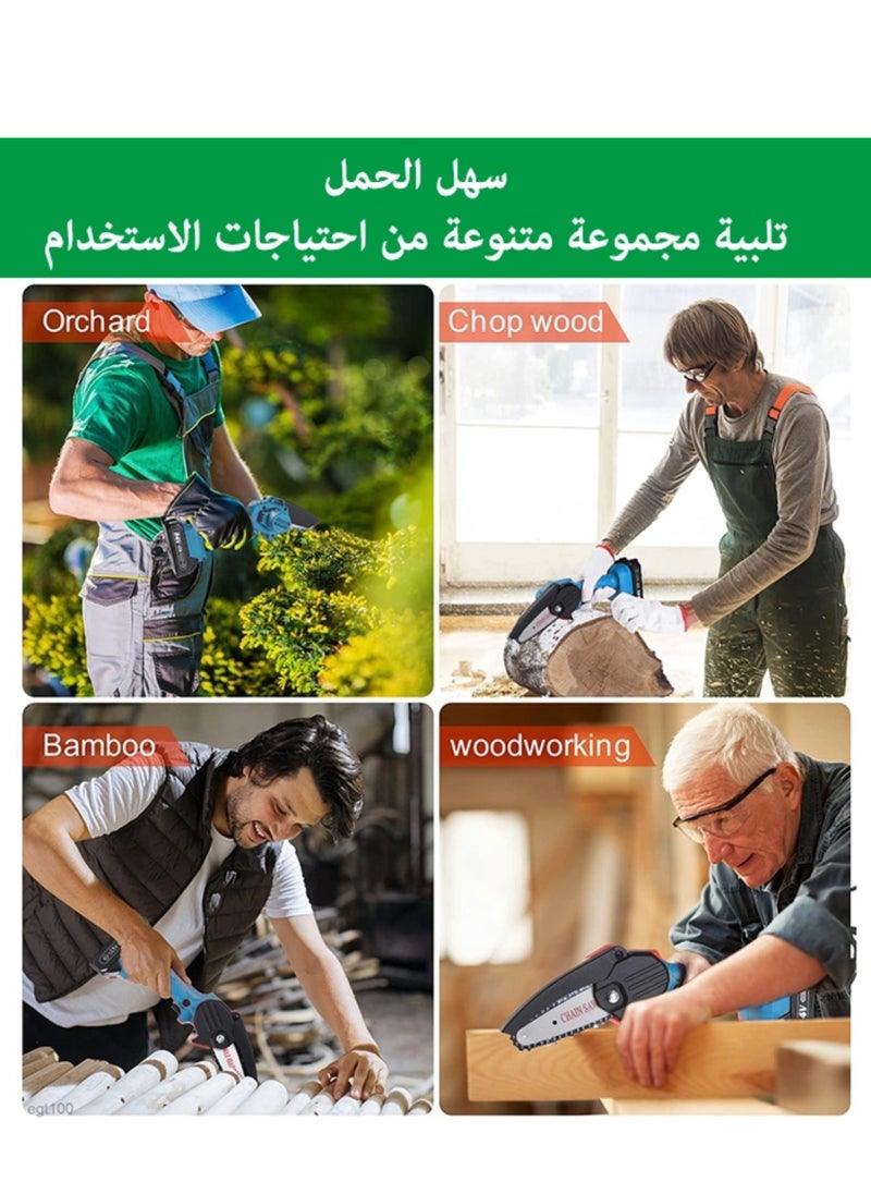 GearZone - Cordless Mini Chainsaw 6 Inch, Battery Powered with 2PCS 21V Rechargeable Batteries, One-Hand Use Electric Chainsaw, Handheld Chainsaw for Wood Working - Image 1