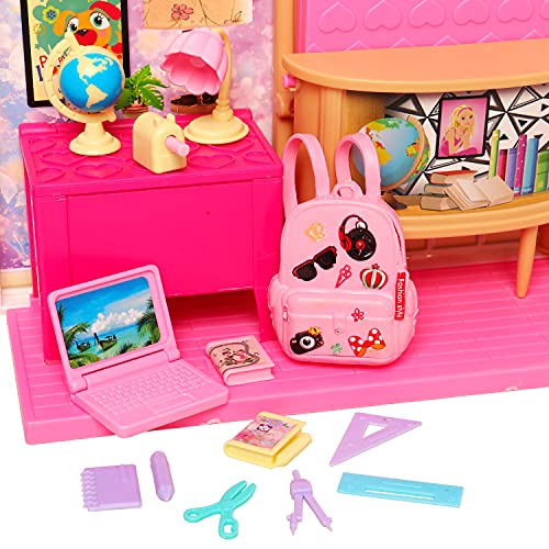 ENOCHT 19 Pcs Girl Doll School Accessories Backpack Mini Desk Lamp Laptop Mini Globe Glasses and Headset for 115 Inch Doll School Playset - Image 5