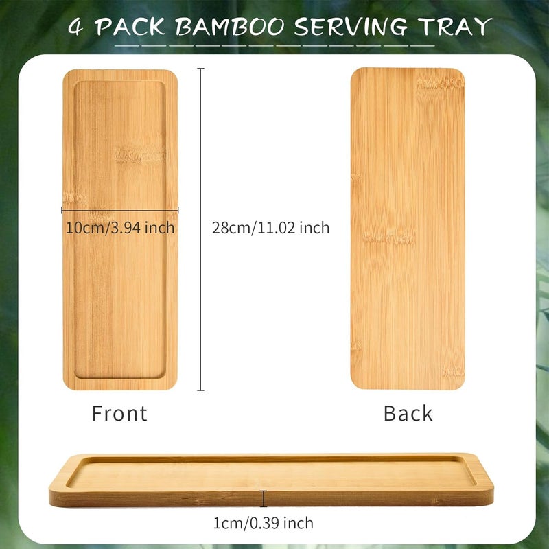 AWIZOM 4 Pack Bamboo Serving Tray Rectangle Bamboo Wood Tea Serving Tray Rounded Edges Wooden Bathroom Counter Tray Bamboo Vanity Tray for Dresser Food Coffee Tea Snack Tissues Candles11x 4 Inch - Image 2