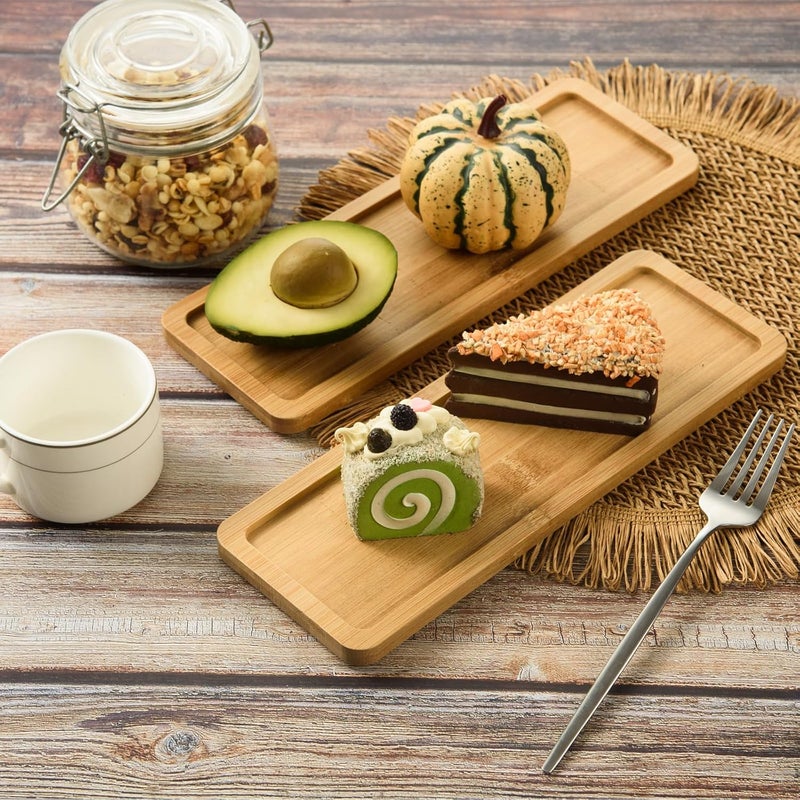 AWIZOM 4 Pack Bamboo Serving Tray Rectangle Bamboo Wood Tea Serving Tray Rounded Edges Wooden Bathroom Counter Tray Bamboo Vanity Tray for Dresser Food Coffee Tea Snack Tissues Candles11x 4 Inch - Image 5