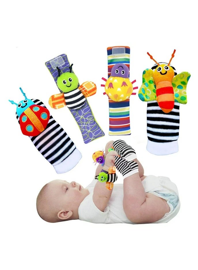 BLOOMING TIME Baby Wrist Rattle Foot Finder Socks 4Pcs,Newborn Sensory Learning Toys for 0-12 Months - Image 1