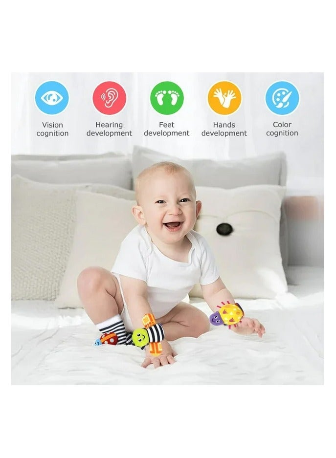 BLOOMING TIME Baby Wrist Rattle Foot Finder Socks 4Pcs,Newborn Sensory Learning Toys for 0-12 Months - Image 3