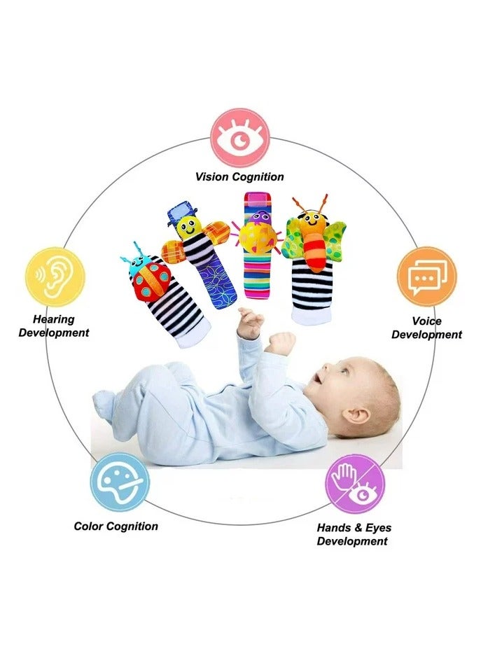 BLOOMING TIME Baby Wrist Rattle Foot Finder Socks 4Pcs,Newborn Sensory Learning Toys for 0-12 Months - Image 2