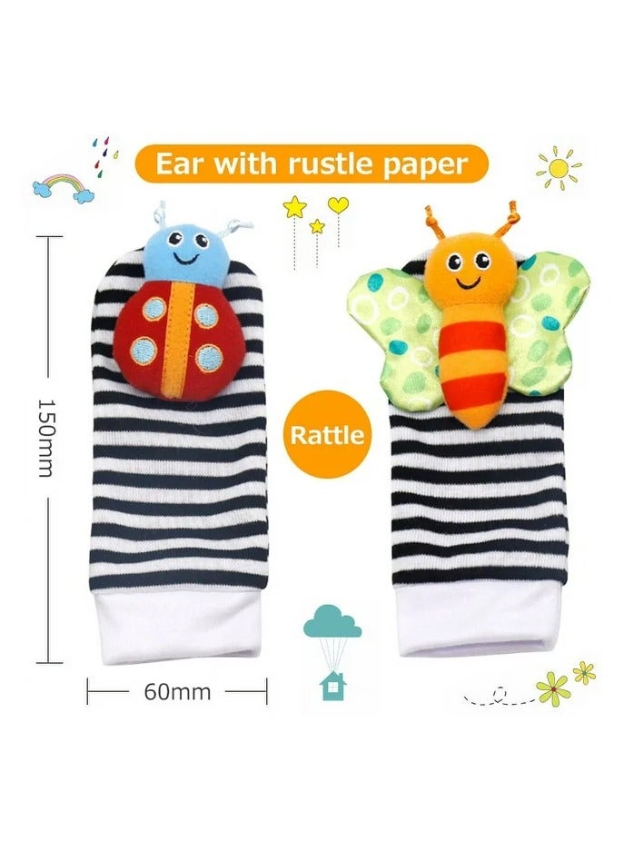 BLOOMING TIME Baby Wrist Rattle Foot Finder Socks 4Pcs,Newborn Sensory Learning Toys for 0-12 Months - Image 4