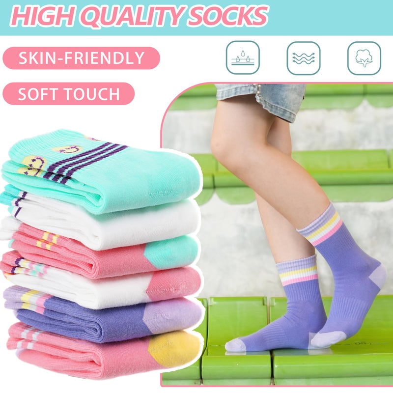 Sandsuced Kids Girls Socks Athletic Sport Basketball Youth Cotton Crew Soft White Pink Heart Gift Outdoor Socks 6 Pairs Stocking Stuffers(Candy Stripe Heart,5-8 Years) - Image 4