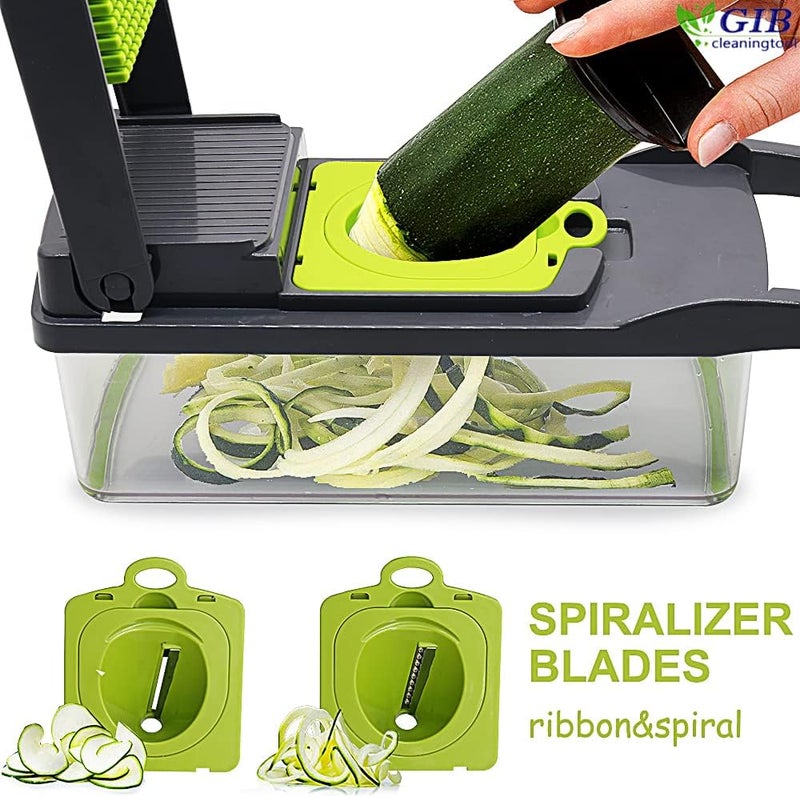 GIB cleaningtool قطاعة خضروات، قطاعة بصل برو، سبيرالايزر متعددة الوظائف 15 في 1، قطاعة طعام، ماندولين مطبخ لتقطيع الخضروات، قطاعة مكعبات مع 10 شفرات، قطاعة سلطة البطاطس والطماطم والثوم مع وعاء - Image 3