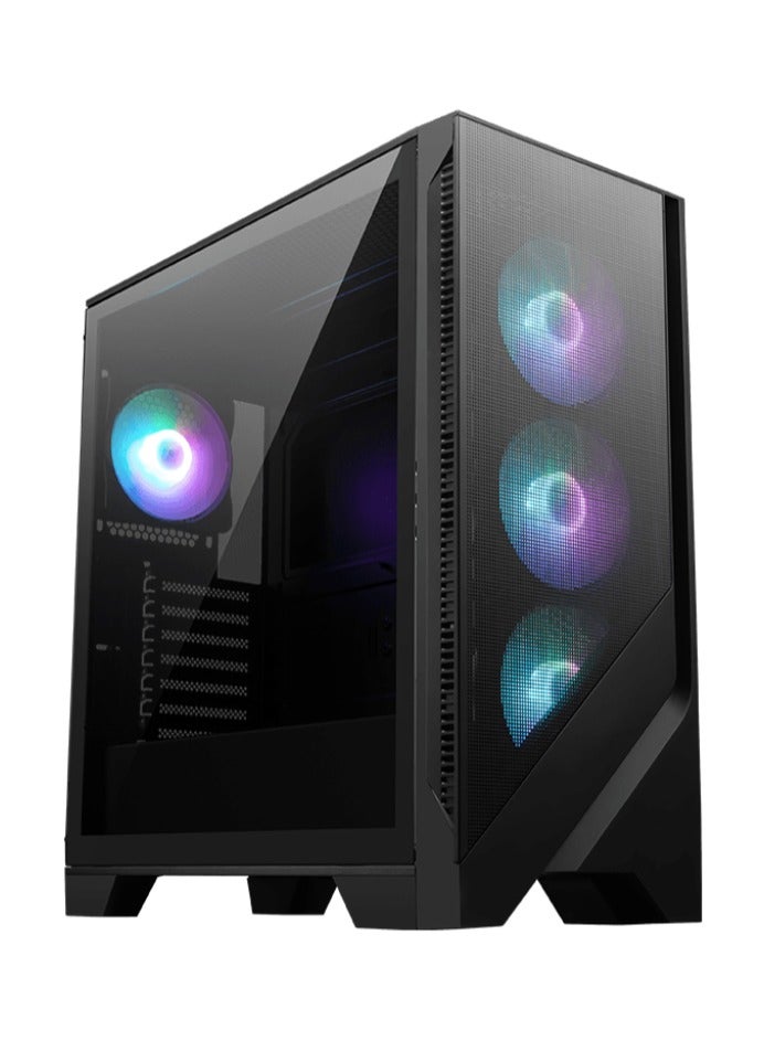 إم اس أي صندوق ألعاب MAG FORGE 321R AIRFLOW Mid-Tower ATX – لوحة جانبية من الزجاج المقسى، 4 مراوح ARGB بحجم 120 مم، لوحة أمامية شبكية، USB 3.2 Gen2x2 Type-C، دعم ATX/Micro-ATX/Mini-ITX، دعم مبرد بحجم 360 مم، مزامنة Mystic Light، أسود | 306-7G23R22-HH9 - Image 1