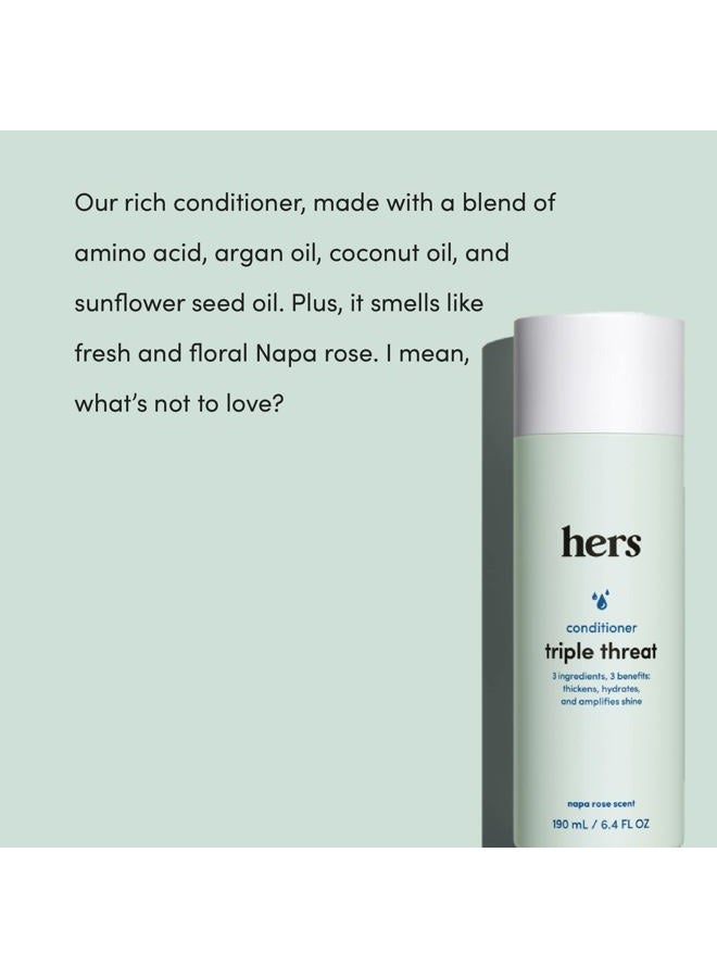 HIMS & HERS hers Triple Threat Conditioner for Women, 2 Pack - Thickening, Moisturizing, Reduces Shedding - Color Safe Hair Loss Conditioner - Napa Rose - 2 x 6.4 fl oz - Image 2