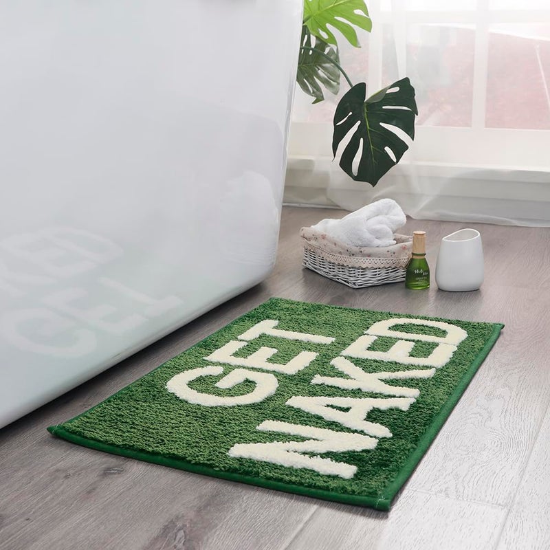 BOVEU Get Naked Rug Bathroom Rugs - 17"" x 24"" Absorbent Green Rugs for Bathroom  Machine Washable Non Slip Bath Mats for Bathroom Floor Shower Tub  Dark Green - Image 1
