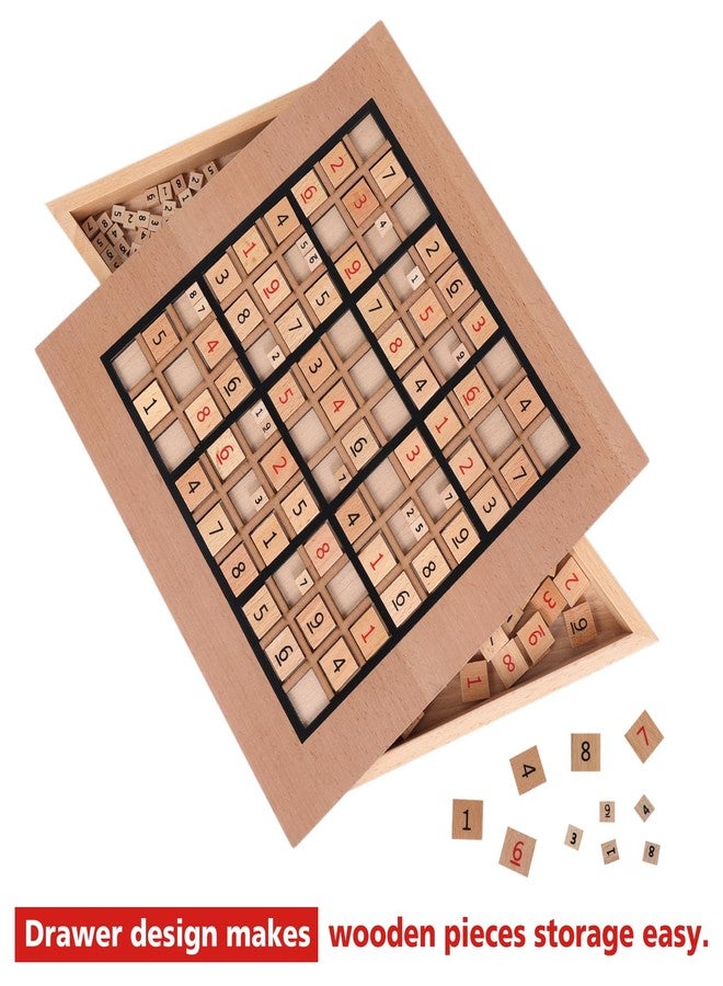 GOTHINK Wooden Sudoku Puzzle Set, Challenge Your Mind with 11.6 Inch Sudoku Board Game, Includes 90 Large Number & Thinking Tiles, 2 Drawers for Storage, for All Ages - Image 5