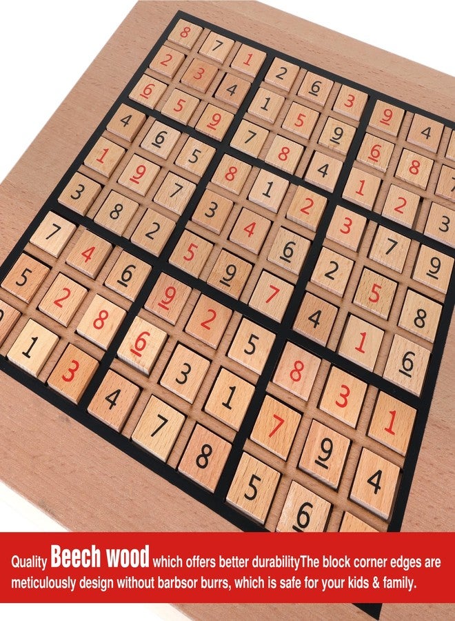 GOTHINK Wooden Sudoku Puzzle Set, Challenge Your Mind with 11.6 Inch Sudoku Board Game, Includes 90 Large Number & Thinking Tiles, 2 Drawers for Storage, for All Ages - Image 3