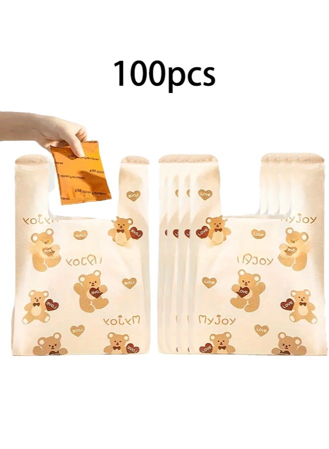 Zeemey 100pcs Cute Teddy Bear Plastic Shopping Bags, Thick Gift Tote with Handles, Fashionable Party Favors for Wedding, Birthday, Jewelry, Candy, Chocolate, Accessories Packaging - Image 1