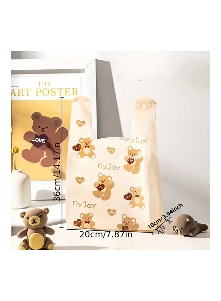 Zeemey 100pcs Cute Teddy Bear Plastic Shopping Bags, Thick Gift Tote with Handles, Fashionable Party Favors for Wedding, Birthday, Jewelry, Candy, Chocolate, Accessories Packaging - Image 3