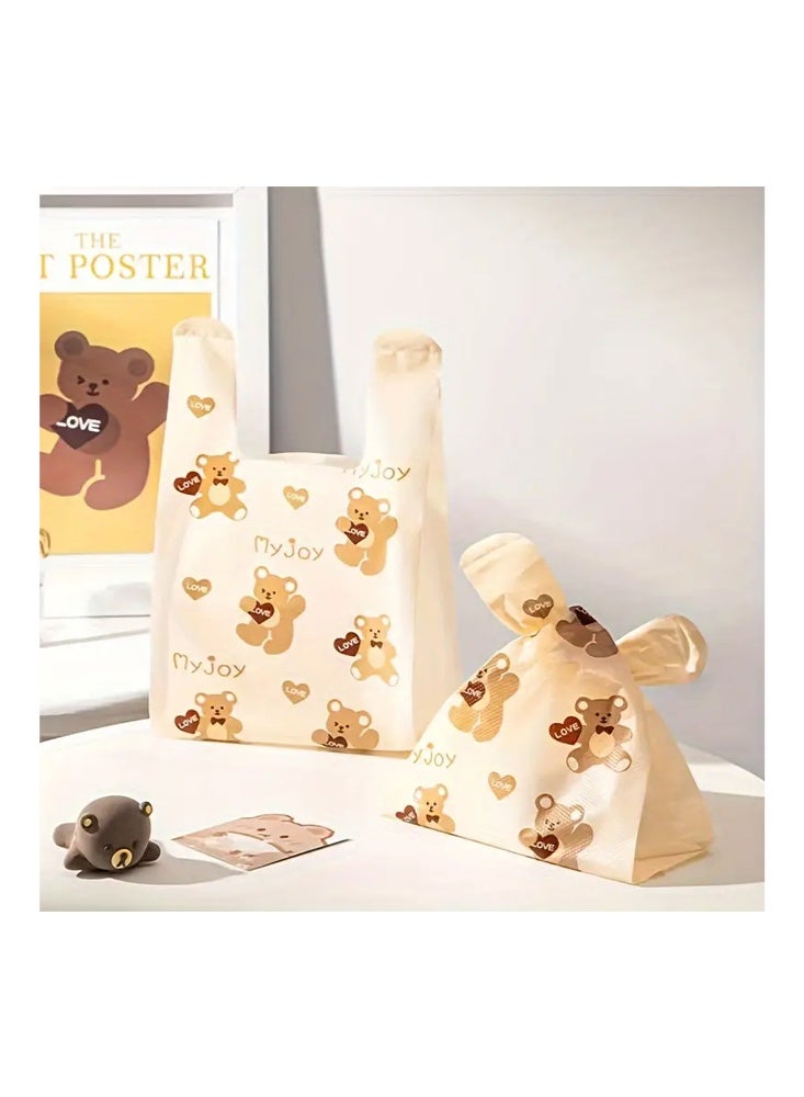 Zeemey 100pcs Cute Teddy Bear Plastic Shopping Bags, Thick Gift Tote with Handles, Fashionable Party Favors for Wedding, Birthday, Jewelry, Candy, Chocolate, Accessories Packaging - Image 2