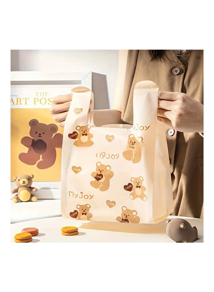 Zeemey 100pcs Cute Teddy Bear Plastic Shopping Bags, Thick Gift Tote with Handles, Fashionable Party Favors for Wedding, Birthday, Jewelry, Candy, Chocolate, Accessories Packaging - Image 4