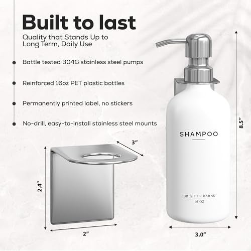 Brighter Barns Luxury Shampoo and Conditioner Dispenser Set Wall Mounted by Brighter Barns - Refillable Shampoo Dispenser for Shower Wall - Shower Bottles 3 Chamber No Drill for Guest Bathroom, Airbnb, Hotel (White) - Image 3