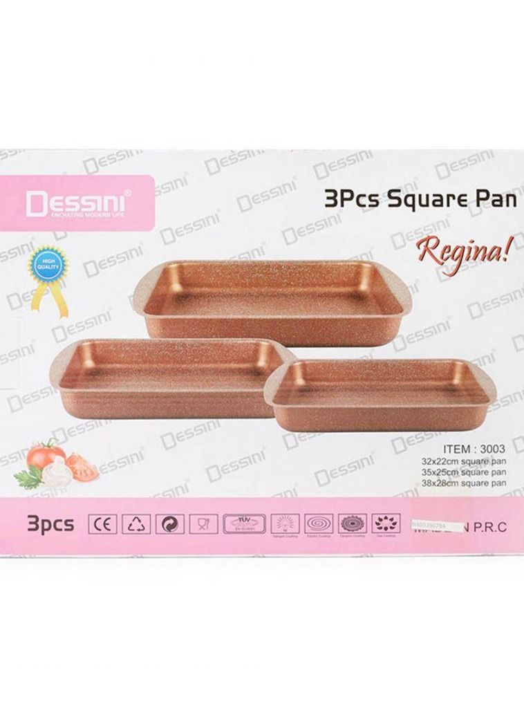 DubaiGallery 3-Pieces Granite Square Pan Set Pink Square Pan 1 (33x22), Square Pan 2 (35x25), Square Pan 3 (38x28)cm - Image 5