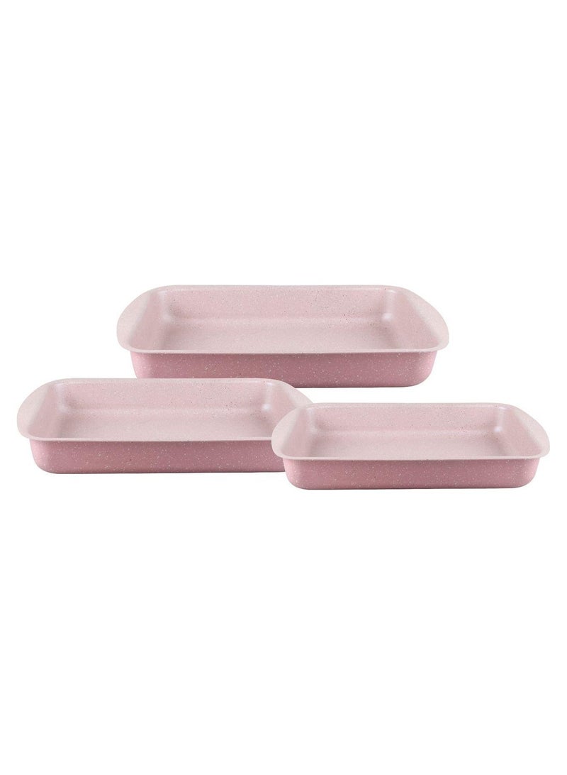 DubaiGallery 3-Pieces Granite Square Pan Set Pink Square Pan 1 (33x22), Square Pan 2 (35x25), Square Pan 3 (38x28)cm - Image 1