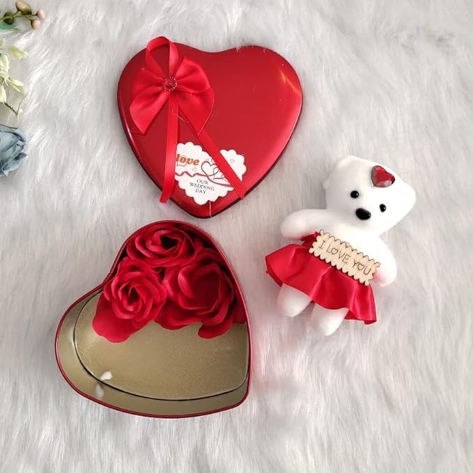 perpetual Heart Shaped Gift Box with Teddy and Roses Gift for Valentine Day Birthday Anniversary Red Rose Flower Gifts for Loveone, Teddy and Rose Day Gift for Boyfriend Girlfriend - Image 3