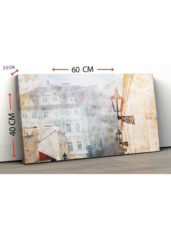 Home Gallery Canvas Wall Art, Abstract Framed Portrait of Prague alley with old houses  - Image 5