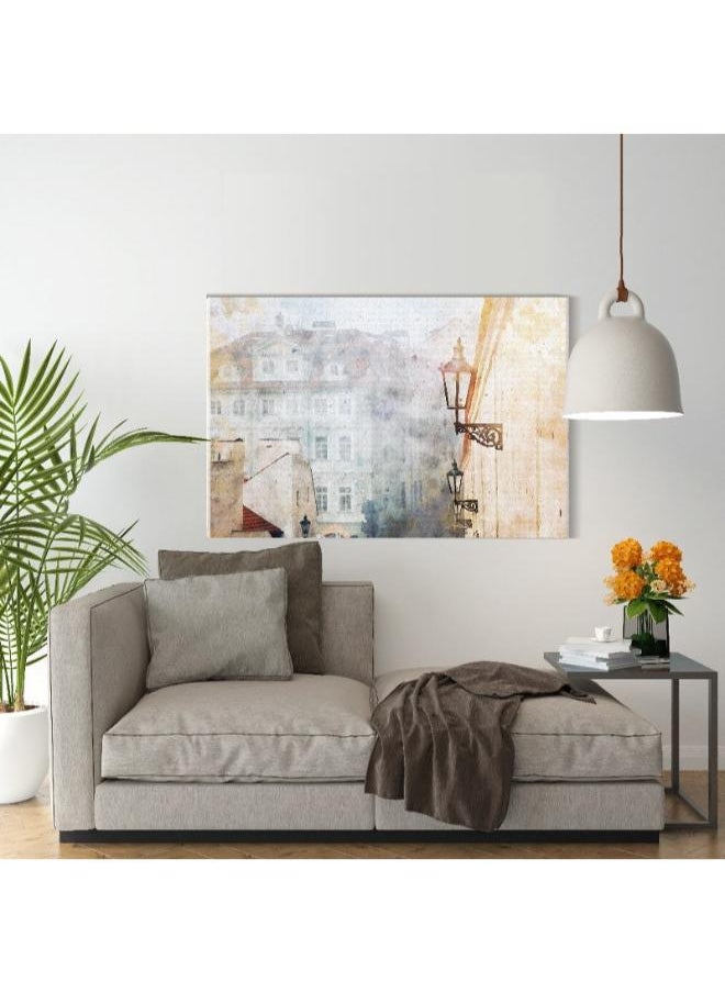 Home Gallery Canvas Wall Art, Abstract Framed Portrait of Prague alley with old houses  - Image 4