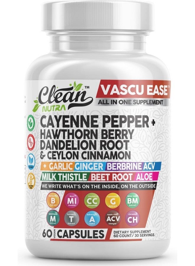 Clean Nutraceuticals كبسولات نظيفة من فلفل الكايين مع توت الزعرور، جذر الهندباء، قرفة سيلان، ثوم، زنجبيل، بيربرين، خل التفاح، شوك الحليب، جذر الشمندر، أقراص الألوة فيرا والمزيد - Image 1