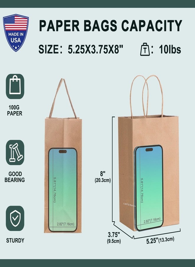 METRONIC Paper Gift Bags 5.25x3.75x8 Inch 20Pcs, Gift Wrap Bags with Handles, Brown Kraft Paper Bag for Small Business, Heavy Duty Bulk Bag for Birthday Party Favors, Shopping, Retail - Image 2