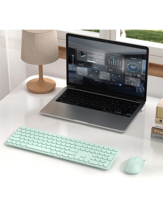 MPTOG Wireless Keyboard and Mouse Set – MPTOG Full-Sized 110Pcs Slim Round Key Design, Quiet Typing, Adjustable DPI Ergonomic Mouse, Wireless Combo for PC, Mac, Laptop, Tablets(Mint Green) - Image 3