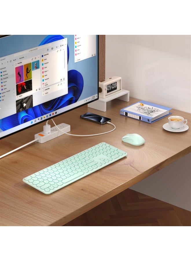 MPTOG Wireless Keyboard and Mouse Set – MPTOG Full-Sized 110Pcs Slim Round Key Design, Quiet Typing, Adjustable DPI Ergonomic Mouse, Wireless Combo for PC, Mac, Laptop, Tablets(Mint Green) - Image 2