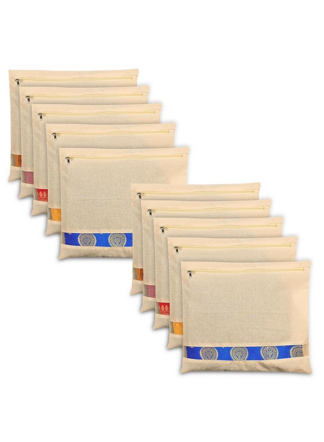 Kuber Industries Saree Bags | Clothes Bags for Storage | Cotton Wardrobe Organizer | Mesh Window Cloth Storage Bags Set | Single Packing Saree Bags | Pack of 10 | Cream - Image 1