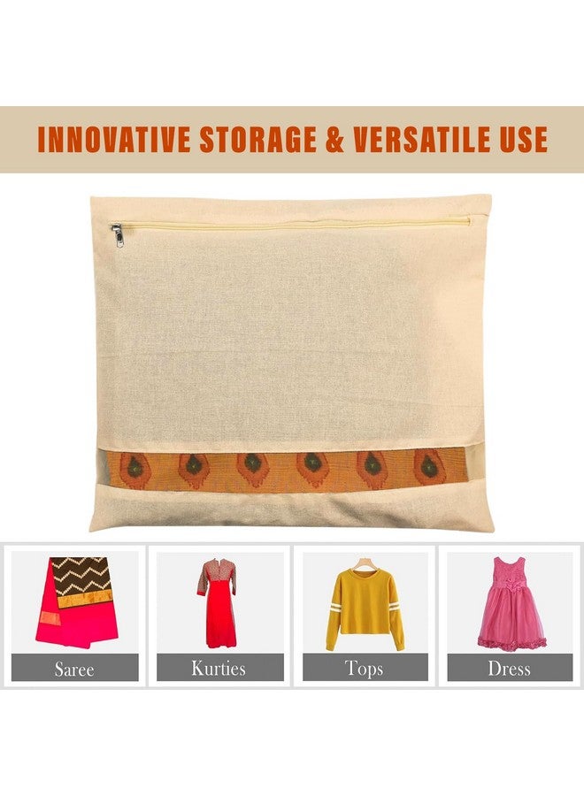 Kuber Industries Saree Bags | Clothes Bags for Storage | Cotton Wardrobe Organizer | Mesh Window Cloth Storage Bags Set | Single Packing Saree Bags | Pack of 10 | Cream - Image 5