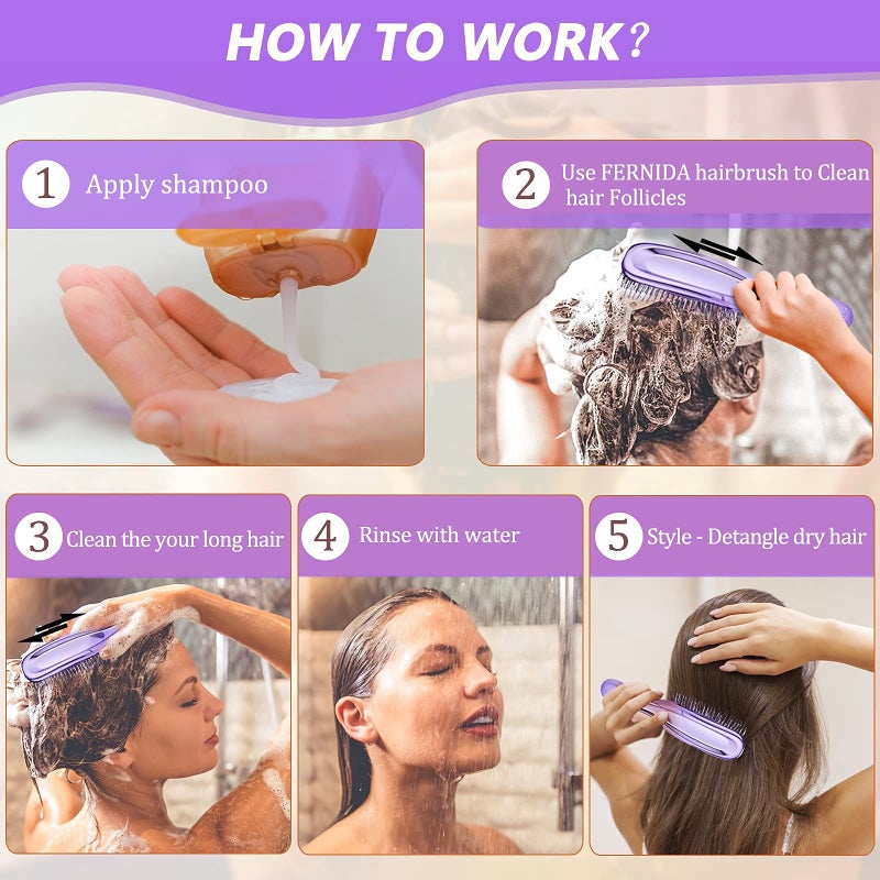 FERNIDA Detangling Brush for Women Girls - Detangler Hair Brush for Straight Long Wet Dry Hair, 572 Soft Bristles Scalp Brush, Purple - Image 3