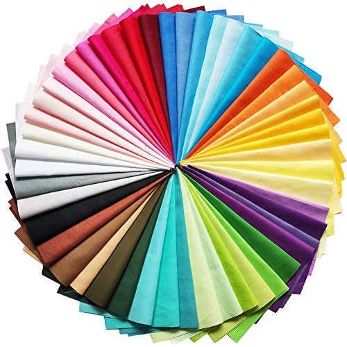 QiMicody 50 Pcs Quilting Fabric Bundles 8" x 8" (20cm×20cm) Solid Colors Pure Cotton, Precut Squares Sewing Quilting Patchwork Scraps for DIY Crafting - Image 1