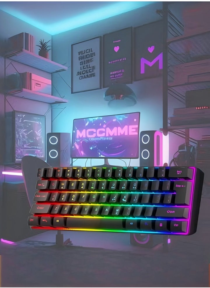 Generic Mechanical gaming keyboard, 61 key compact wired keyboard with RGB backlit dual lens injection keycaps, 29.2x10.2x4CM, black  - Image 1