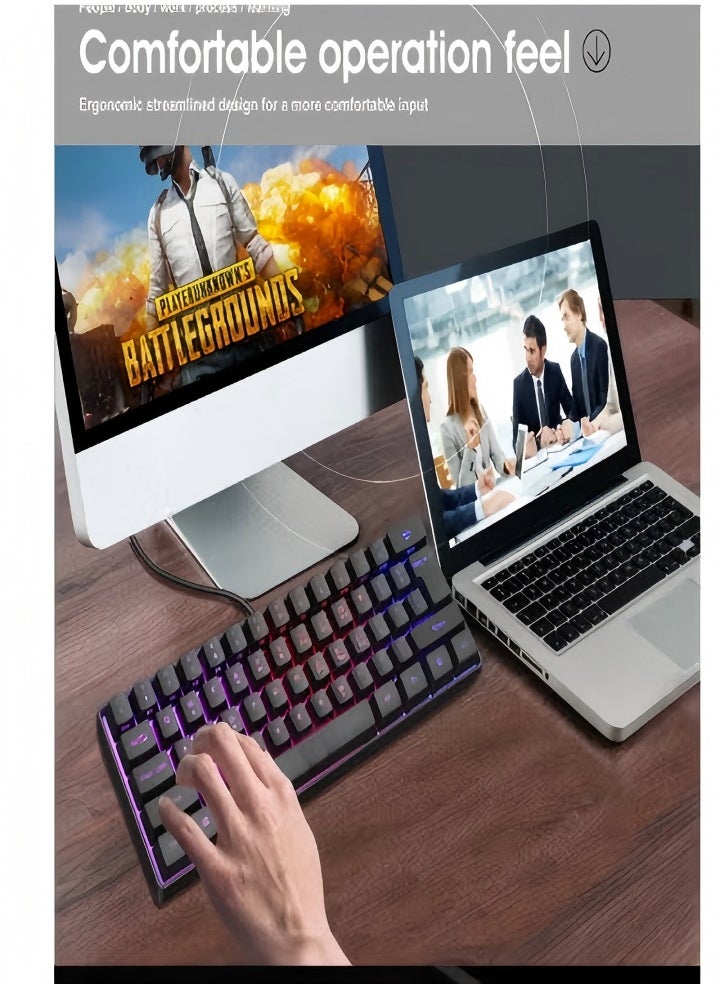 Generic Mechanical gaming keyboard, 61 key compact wired keyboard with RGB backlit dual lens injection keycaps, 29.2x10.2x4CM, black  - Image 5