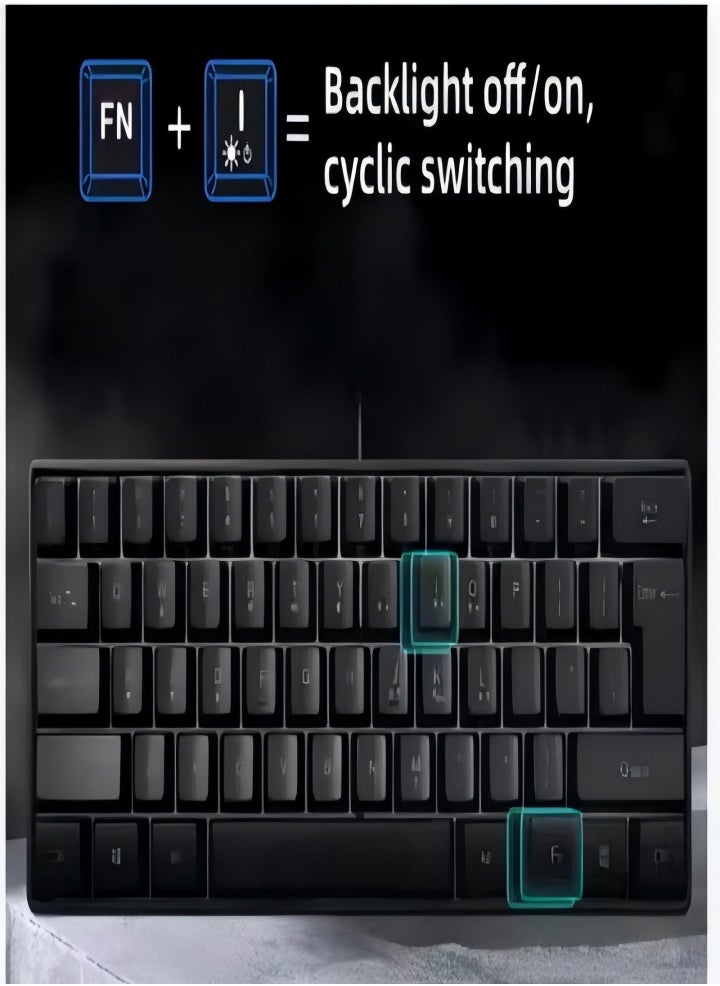 Mechanical gaming keyboard, 61 key compact wired keyboard with RGB backlit dual lens injection keycaps, 29.2x10.2x4CM, black