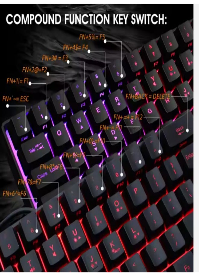 Mechanical gaming keyboard, 61 key compact wired keyboard with RGB backlit dual lens injection keycaps, 29.2x10.2x4CM, black