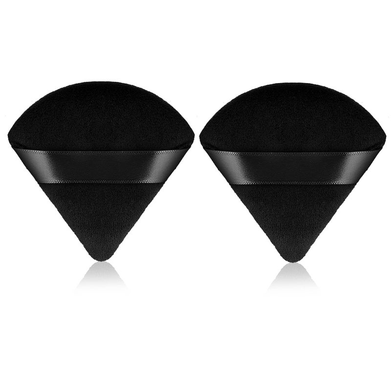 Sibba 2 Pieces Triangle Cosmetic Loose Powder Puffs Washable Reusable Soft Plush Foundation Sponge for Face Body Wet Dry Makeup Tool (2Pcs Black) - Image 1