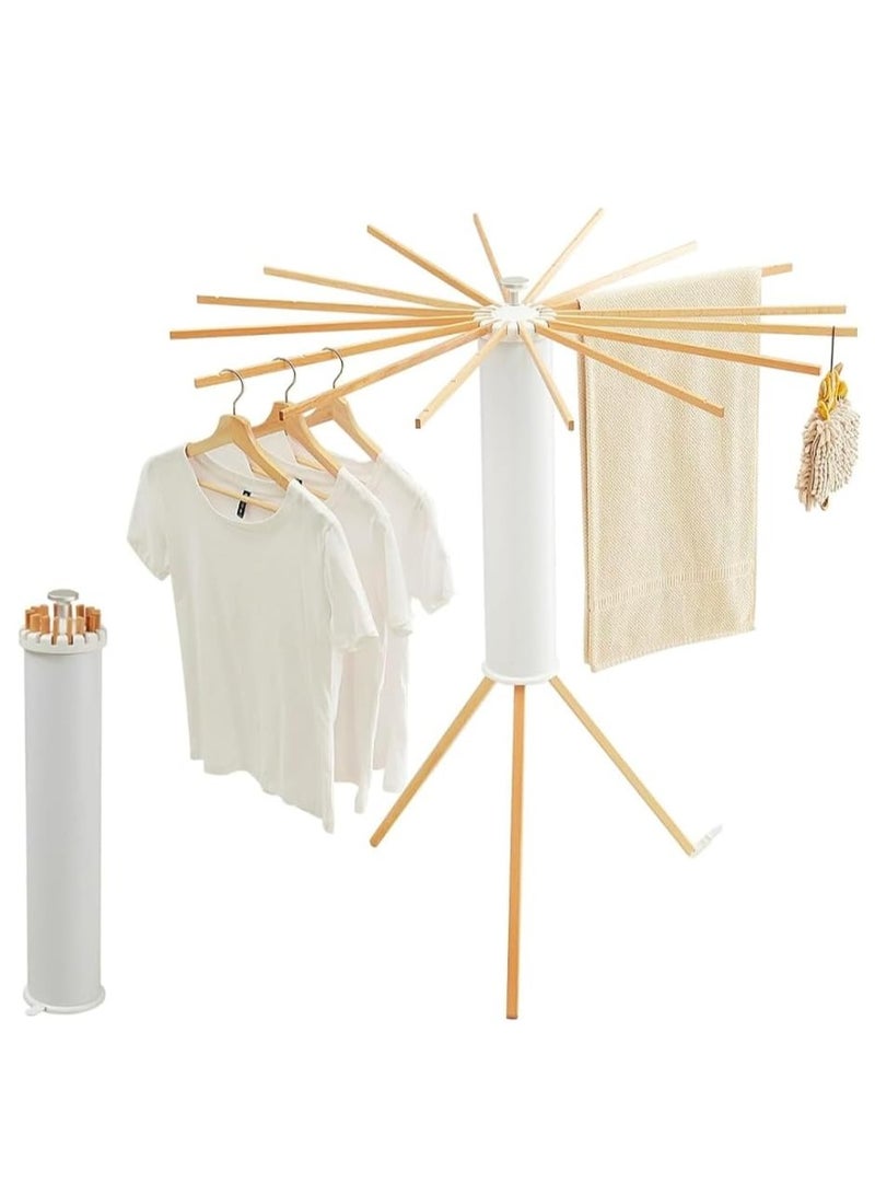 رف تجفيف الملابس الخشبي، حامل غسيل قابل للطي محمول، حامل أرضي داخلي وخارجي - Image 1
