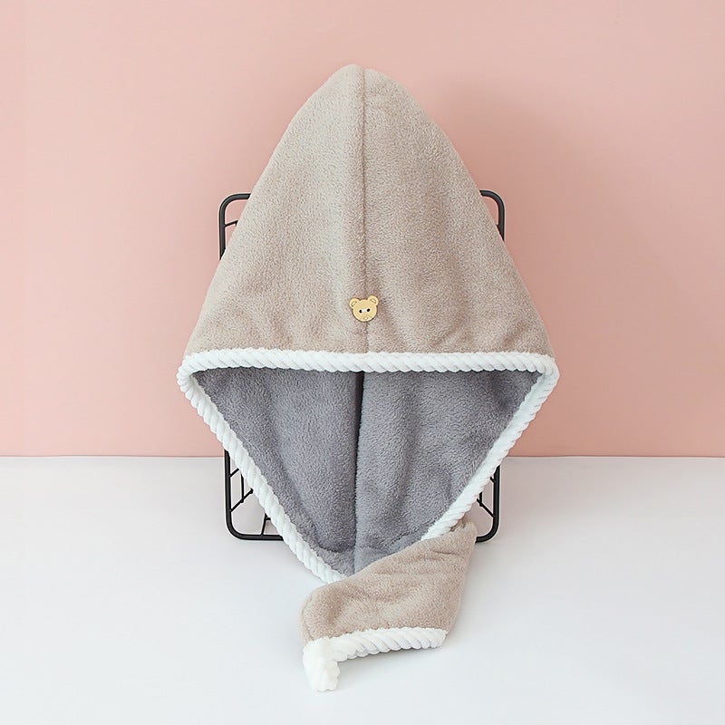 Generic Double-Layer Coral Fleece Hair-Drying Cap Coffee Gray 