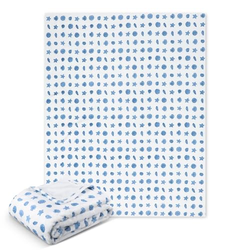 SmoothNovelty Ocean Life Ocean Beach Throw Blanket 50x60in Blue Nautical Coastal Bed Blanket Seashell Starfish Soft Flannel Throw Blankets for Adults for Sofa Couch Bed Room Birthday Gifts Decor - Image 1