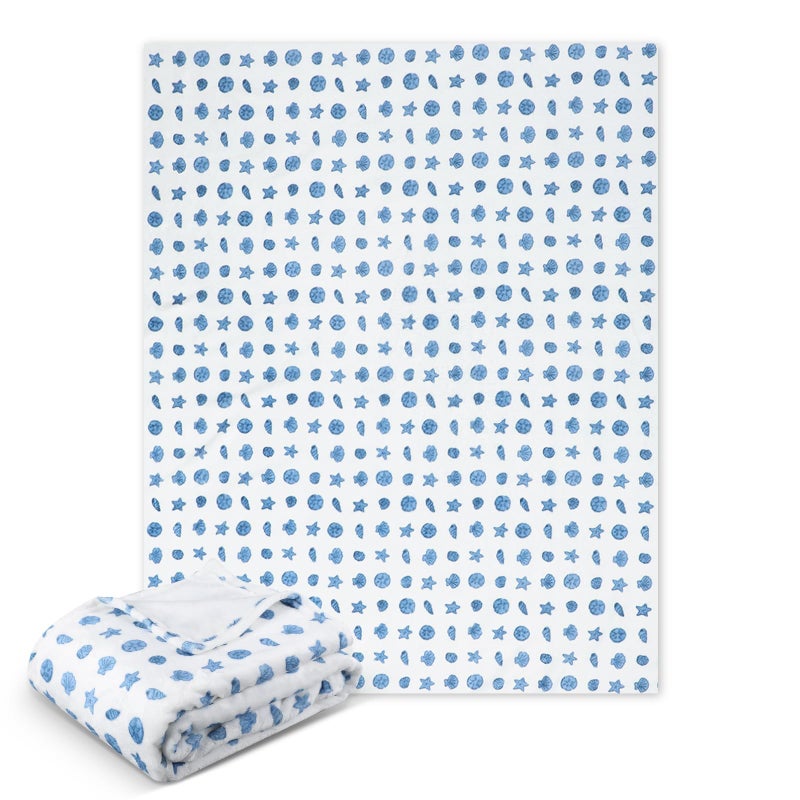 SmoothNovelty Ocean Life Ocean Beach Throw Blanket 50x60in Blue Nautical Coastal Bed Blanket Seashell Starfish Soft Flannel Throw Blankets for Adults for Sofa Couch Bed Room Birthday Gifts Decor - Image 2